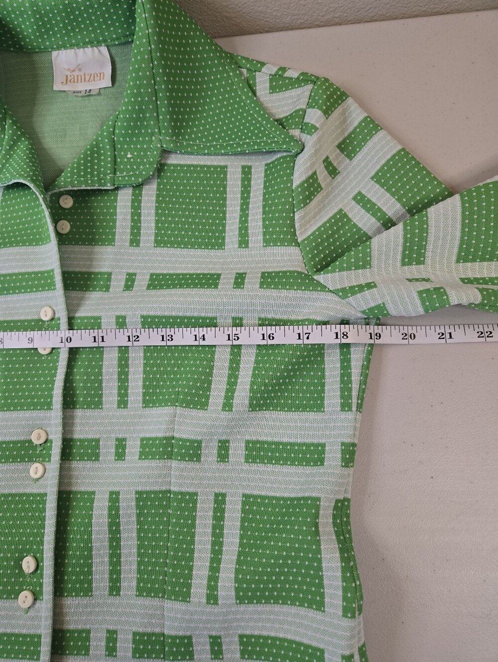 Vintage 70s Jantzen Green Mod Geometric 2 Piece Leisure Suit Size 14 - Picture 10 of 16
